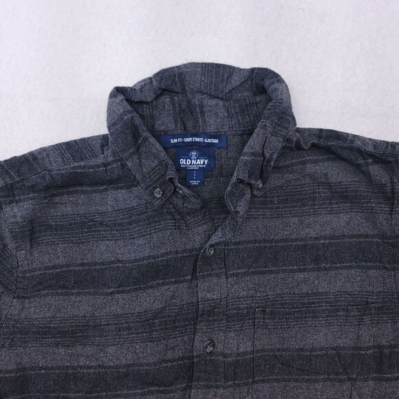 Old Navy Flannel Button Up Long Sleeve Shirt Womens Size Small S Black Striped - Picture 1 of 10